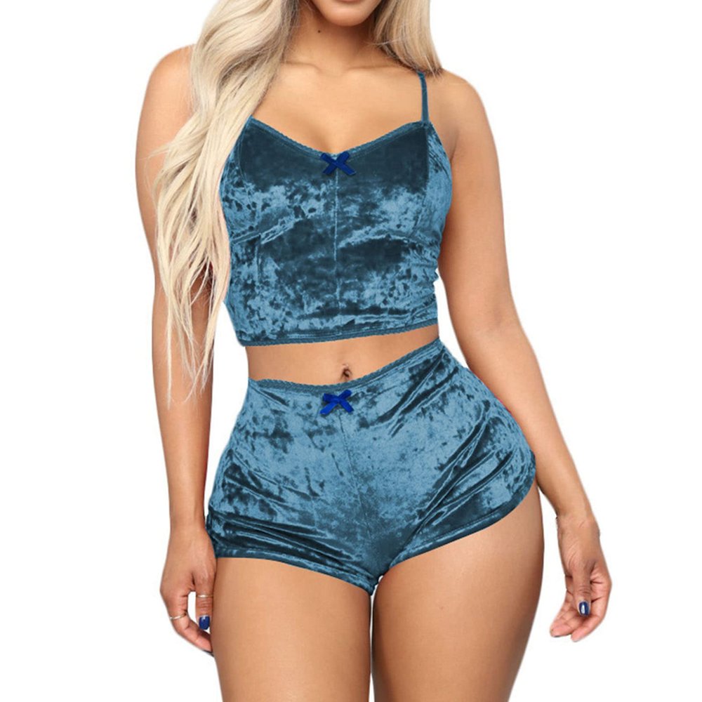 JEsilunmaMY 2 Piece Lingerie Set for Women Sexy V Neck Cami Top with High Waist Panties Solid Color Slim Fit Underwear Sets (Dark Blue,Small)