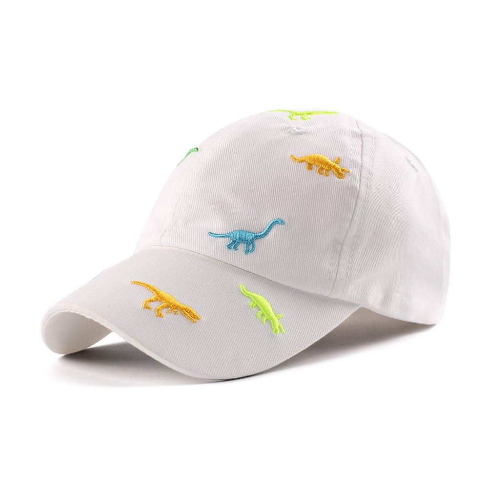JANGANNSA Dinosaur Boys Girls Caps Embroidery Baby Baseball Caps Cotton Infant Toddler Kids Hat Spring Summer Autumn 2-6Y (White Dinosaur, 6-24 Months)