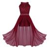 Shinsto Kids Girls Sleeveless Floral Lace Rhinestone Pleated Maxi Romper Dress Wedding Party Prom Gowns Burgundy 8 Years view 1