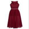 Shinsto Kids Girls Sleeveless Floral Lace Rhinestone Pleated Maxi Romper Dress Wedding Party Prom Gowns Burgundy 8 Years view 3