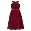 Shinsto Kids Girls Sleeveless Floral Lace Rhinestone Pleated Maxi Romper Dress Wedding Party Prom Gowns Burgundy 8 Years view 4