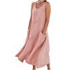 2026 Summer Dresses Women Casual Linen Plus Size Sleeveless Tank Dress Flowy Maxi Long Beach Sundress with Pockets Pink view 1