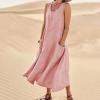 2026 Summer Dresses Women Casual Linen Plus Size Sleeveless Tank Dress Flowy Maxi Long Beach Sundress with Pockets Pink view 2