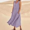2026 Summer Dresses Women Casual Linen Plus Size Sleeveless Tank Dress Flowy Maxi Long Beach Sundress with Pockets Purple view 2