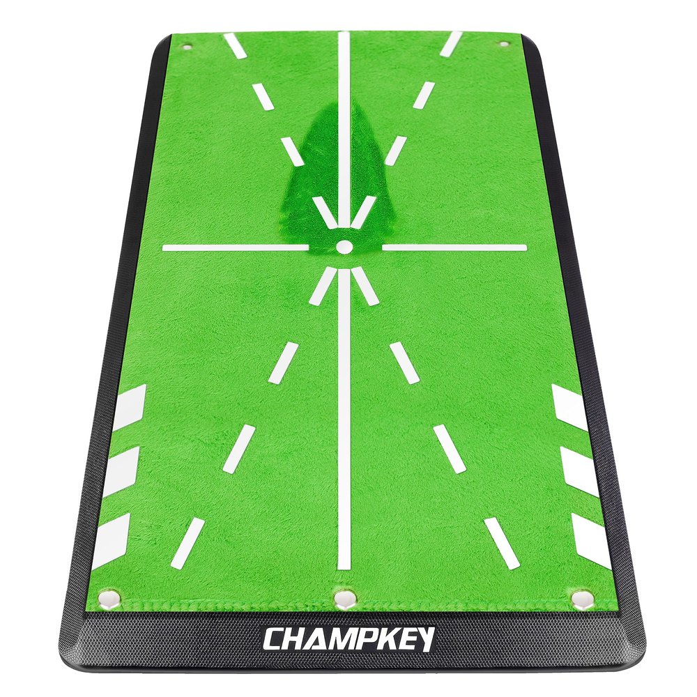 CHAMPKEY 8" x 17" Premium Impact Golf Mat Upgraded Version | Path Feedback Golf Practice Mat | Advanced Guides and Rubber Backing Golf Hitting Mat