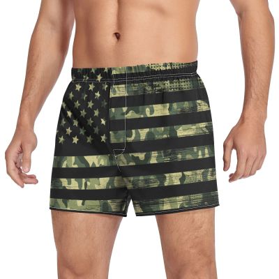 Aflyko 4th of July Novelty Boxer Shorts Camo American Flag Relaxed Fit Boxers Men's Underwear