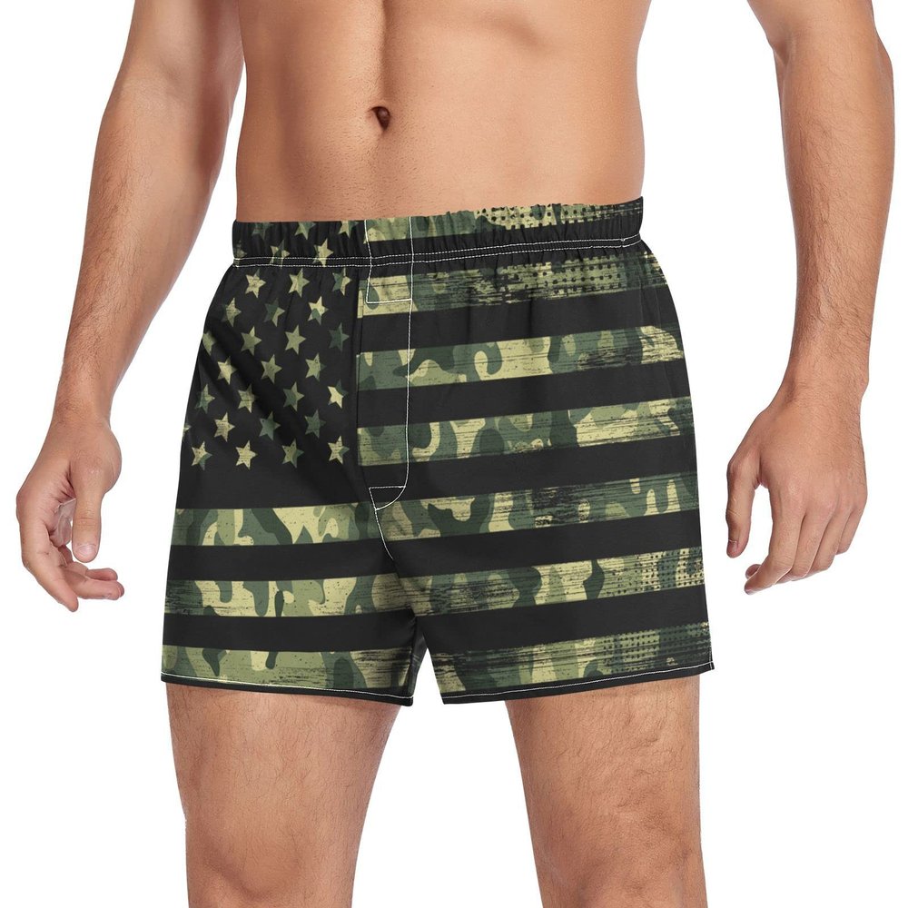 Aflyko 4th of July Novelty Boxer Shorts Camo American Flag Relaxed Fit Boxers Men's Underwear
