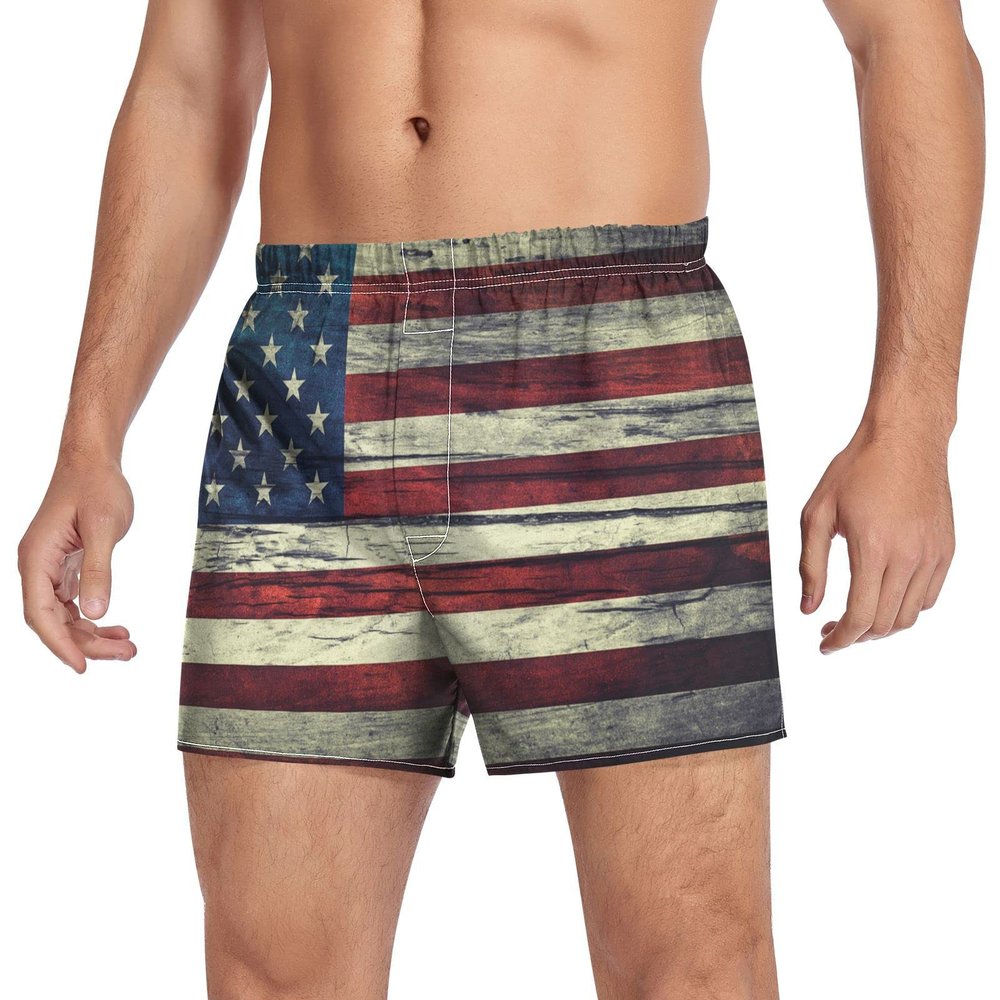 Aflyko 4th of July Novelty Boxer Shorts American Flag Retro Relaxed Fit Boxers Loose Patriot Men's Underwear, M