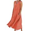 2026 Summer Dresses Women Casual Linen Plus Size Sleeveless Tank Dress Flowy Maxi Long Beach Sundress with Pockets Orange view 1