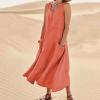 2026 Summer Dresses Women Casual Linen Plus Size Sleeveless Tank Dress Flowy Maxi Long Beach Sundress with Pockets Orange view 2