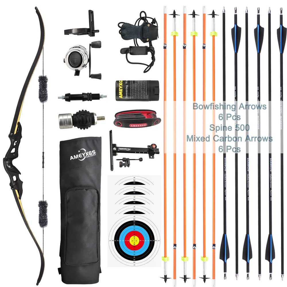 Bowfishing Kit - Recurve Bow and Arrows with Bowfishing Arrows Set, Metal Riser 60" Archery Longbow for Beginner Hunting Bow Fishing Shooting Practice Kits