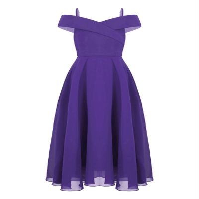 Hularka Kids Off Shoulder Flower Girl Wedding Bridesmaid Dress Chiffon Birthday Party Dress Formal Dance Ball Gown Purple 8 Years