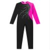 JEATHA Kids Girls Dance Unitard Rhinestones Skating Jumpsuit Long Sleeve Color Block Gymnastics Bodysuit Hot Pink 16 Years view 3