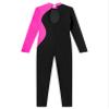 JEATHA Kids Girls Dance Unitard Rhinestones Skating Jumpsuit Long Sleeve Color Block Gymnastics Bodysuit Hot Pink 16 Years view 4