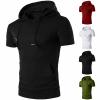 WABEOR Short Sleeve Hoodie for Men Workout Muscle Slim Fit Athletic Hooded T-Shirts Casual Pocket Summer Cotton Tee Shirts Black view 3