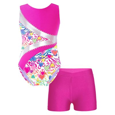 JEATHA Kids Girls Ballet Dance Outfits Gymnastics Leotard with Athletic Shorts 2-Pieces Activewear Set Rose B 14 Years