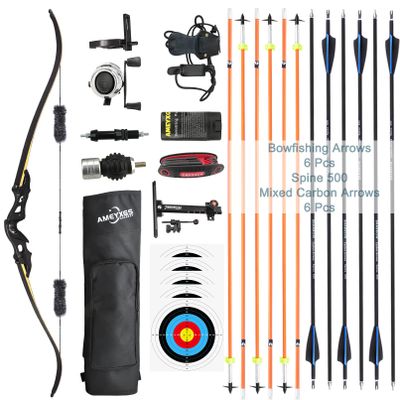 Bowfishing Kit - Recurve Bow and Arrows with Bowfishing Arrows Set, Metal Riser 60" Archery Longbow for Beginner Hunting Bow Fishing Shooting Practice Kits