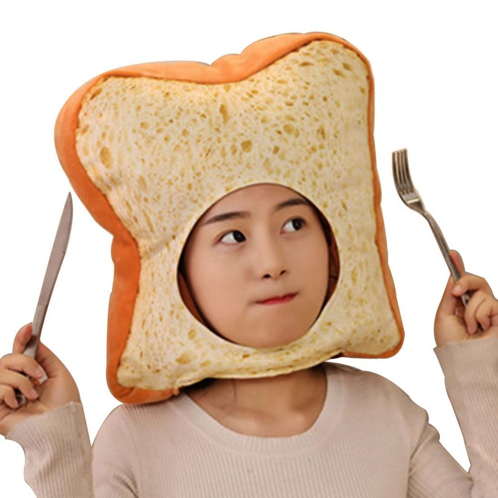 BEESUM 2023 Cute Toast Hat Plush Bread Dress Up Cap Mask Adult Halloween Christmas Party Costume (White)