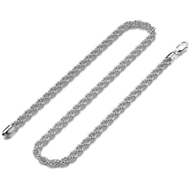 ASDULL 925 Sterling Silver Clasp 4mm Silver Rope Chain Necklace for Men Silver Link Chain for Women 18 Inches