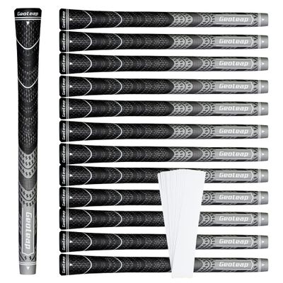 Geoleap Golf Grips Set of 13- Grips with Tapes and Grips with All Repair Kits for Choice,Hybrid Golf Club Grips All Weather Contral, High Feedback & Traction Golf Grips for Men and Women. (Grey(Grips with Tapes), Standard)