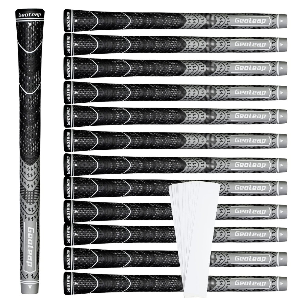 Geoleap Golf Grips Set of 13- Grips with Tapes and Grips with All Repair Kits for Choice,Hybrid Golf Club Grips All Weather Contral, High Feedback & Traction Golf Grips for Men and Women. (Grey(Grips with Tapes), Standard)
