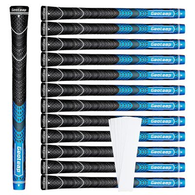 Geoleap Golf Grips Set of 13- Grips with Tapes and Grips with All Repair Kits for Choice,Hybrid Golf Club Grips All Weather Contral, High Feedback & Traction Golf Grips for Men and Women. (Blue(Grips with Tapes), Midsize)