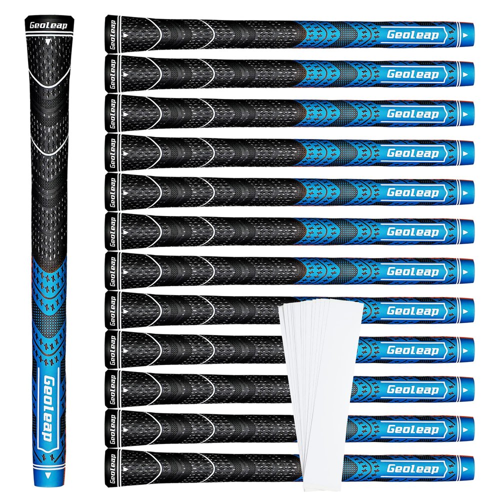 Geoleap Golf Grips Set of 13- Grips with Tapes and Grips with All Repair Kits for Choice,Hybrid Golf Club Grips All Weather Contral, High Feedback & Traction Golf Grips for Men and Women. (Blue(Grips with Tapes), Midsize)
