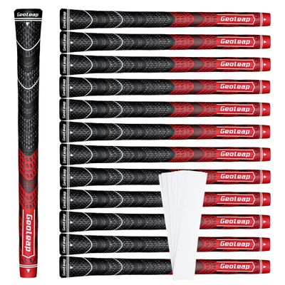 Geoleap Golf Grips Set of 13- Grips with Tapes and Grips with All Repair Kits for Choice,Hybrid Golf Club Grips All Weather Contral, High Feedback & Traction Golf Grips for Men and Women.(Red(Grips with Tapes), Standard)