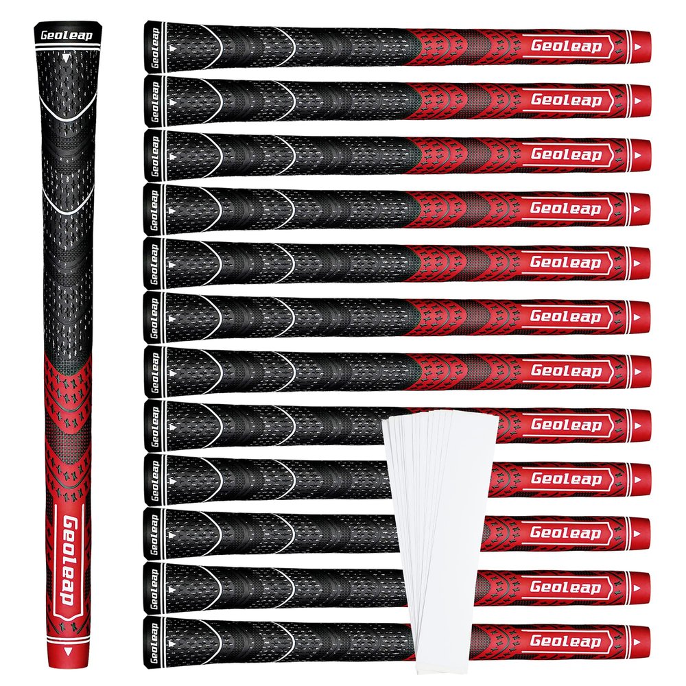 Geoleap Golf Grips Set of 13- Grips with Tapes and Grips with All Repair Kits for Choice,Hybrid Golf Club Grips All Weather Contral, High Feedback & Traction Golf Grips for Men and Women.(Red(Grips with Tapes), Standard)