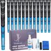 Geoleap Golf Grips Set of 13- Grips with Tapes and Grips with All Repair Kits for Choice,Hybrid Golf Club Grips All Weather Contral, High Feedback & Traction Golf Grips for Men and Women. (Blue(Grips with All Repair Kits), Midsize) view 1