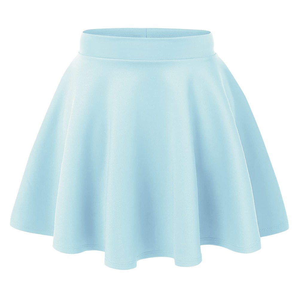 MBJ WB829 Womens Basic Versatile Stretchy Flared Casual Midi Skater Skirt S Light_Blue