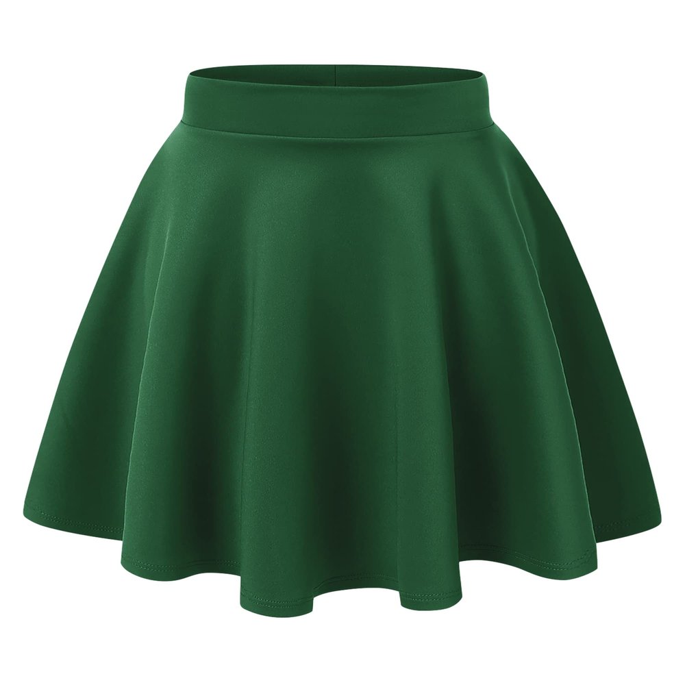 MBJ WB829 Womens Basic Versatile Stretchy Flared Casual Midi Skater Skirt L Green