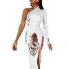 Mexico Flag Doodle Women's Dress One Shoulder Long Sleeve Stylish Split Maxi Dress Swing Dress S view 1