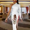 Mexico Flag Doodle Women's Dress One Shoulder Long Sleeve Stylish Split Maxi Dress Swing Dress S view 2