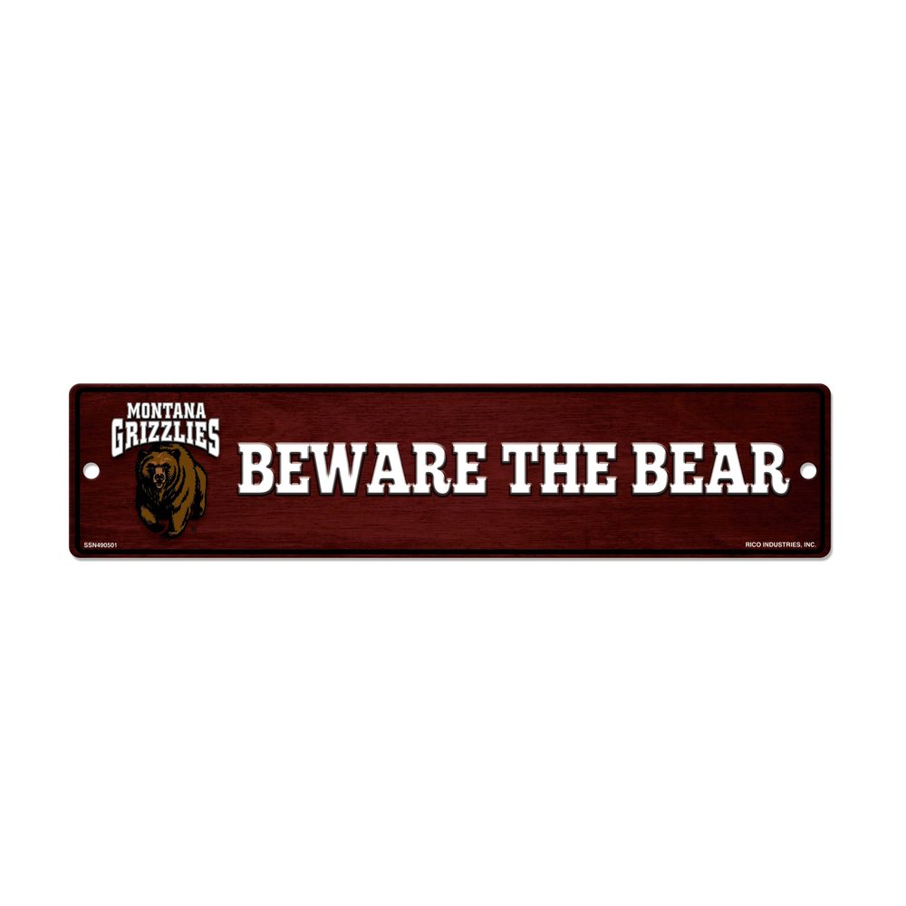 Rico Industries NCAA Montana Grizzlies Slogan Beware The Bear 4" X 17" Plastic Street Sign
