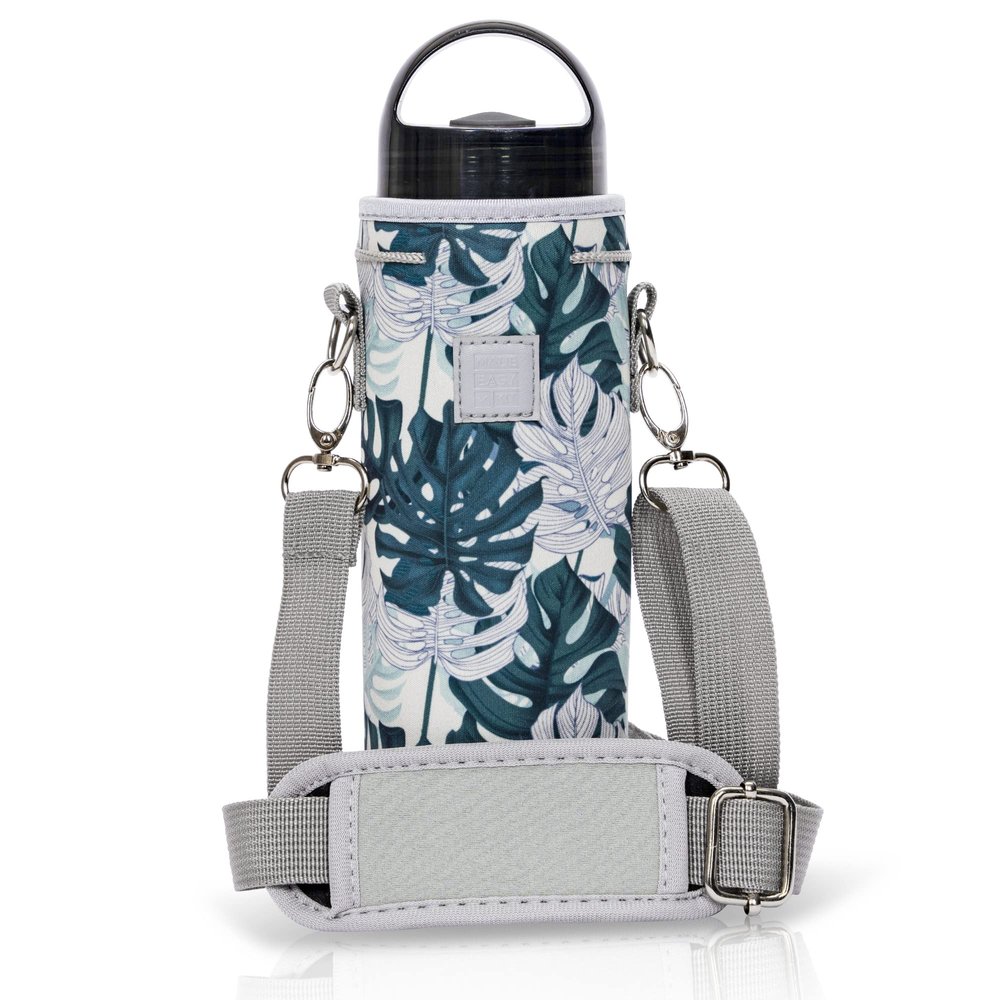 Made Easy Kit Neoprene Water Bottle Carrier Holder with Adjustable Shoulder Strap for Insulating & Carrying Water Container Canteen Flask Available in 5 Sizes (Green Gray House Floral, M (16oz-22oz))
