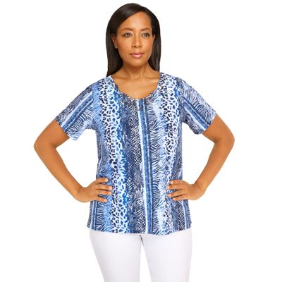 Alfred Dunner Women's Animal Stripe Tee Size S Navy/White