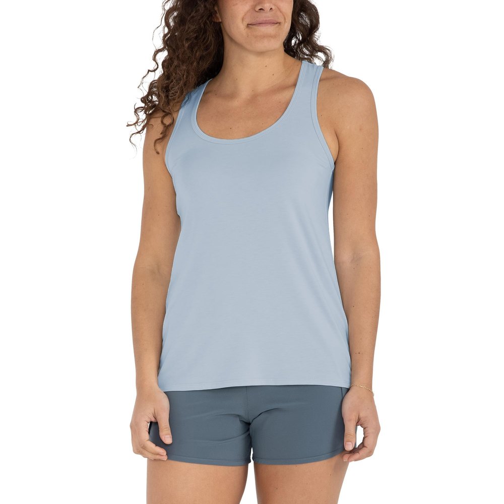 Free Fly Women's Motion Racerback Tank - Moisture Wicking Bamboo Viscose Breathable Active Tank with Sun Protection UPF 50+ - Cays Blue, Medium