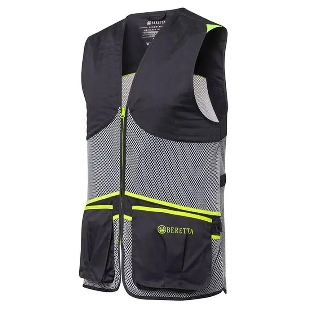 Beretta Unisex Full Mesh Shooting Vest - Breathable Lightweight Competition Vest with Cartridge Pockets & Comfortable Fit, Ebony & Ice Gray, X-Large