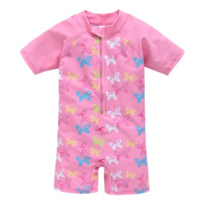 Girls Zipper Butterfly Swimsuit Quick Drying Middle and Big Boys and Girls Cartoon Cute Kids Swim Cover (M, 3-4 Years)