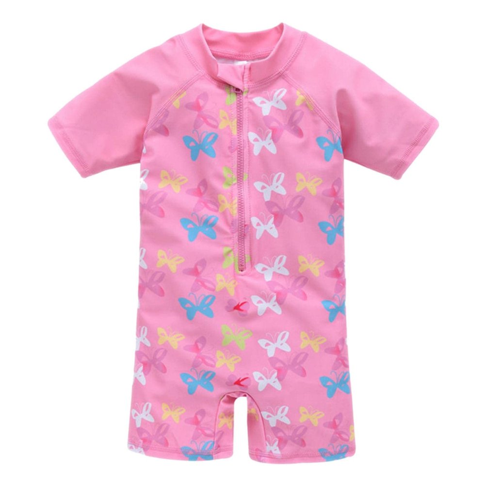 Girls Zipper Butterfly Swimsuit Quick Drying Middle and Big Boys and Girls Cartoon Cute Kids Swim Cover (M, 3-4 Years)