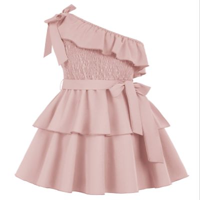 Danna Belle Easter Dress for Girl Summe Ruffle Dress One Shoulder Dress for Girl Size 6-7 Light Pink
