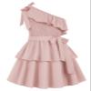 Danna Belle Easter Dress for Girl Summe Ruffle Dress One Shoulder Dress for Girl Size 6-7 Light Pink view 1
