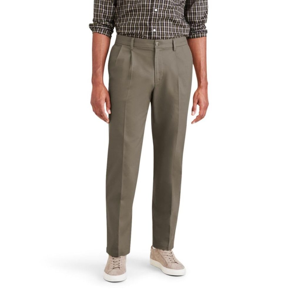 Dockers Men's Signature Khaki Classic Fit Iron Free with Stain Defender Pants - Pleated (Regular and Big & Tall), Dark Pebble, 52W x 30L