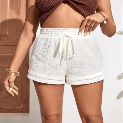 ABZEKH Shorts for Women Shorts Women's Shorts Paperbag Waist Knot Front Shorts Shorts (Color : White, Size : Large)