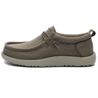 Mens Loafers Casual Silp on Shoes Wide Width Arch Support Comfortable Canvas Boat Shoes for Men Khaki, Size 9.5