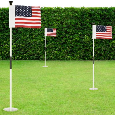 Golf Practice Pin Flags with USA Numbers, 8x6 Inch, Set of 3, Includes 3-ft Fiberglass Flagstick, Ball Retriever, 4-Inch Hole Cup (USA 3-Pack)
