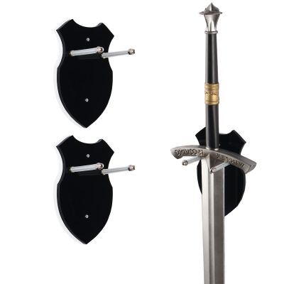 HHUXIUE Black Acrylic Vertical Sword Wall Mount, Wall Mounted Sword Rack for 1 Sword, Katana or Axe  Sturdy Sword Holder for Wall, Samurai Sword Display, Medieval Decor (Black, 2 Set)