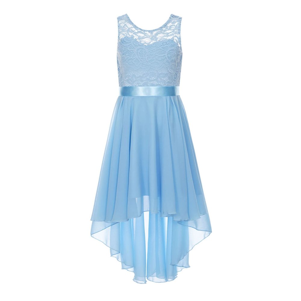 FEESHOW Girls Toddler Kids Flower Chiffon Pleated Bridesmaid Wedding Pageant Party Dress Light Blue A 6 Years