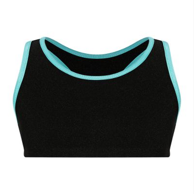 dPois Kids Girls Racer Back Crop Tank Top Workout Sports Bra Vest Sleeveless Running Gym T Shirts Tee Blue Green 6 Years